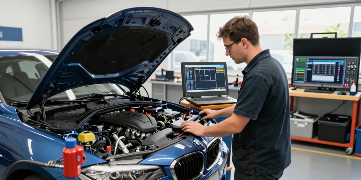 Professionelles Chiptuning Hannover in einer Werkstatt mit erfahrenem Techniker an einem BMW-Motor.