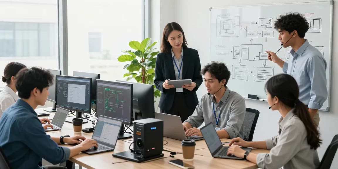 Dynamic team providing it support businesses solutions in a modern office.