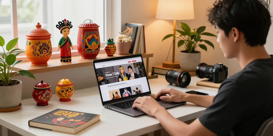 Explore diverse Asian culture through content on https://hanadultalk.com in a vibrant home office setting.