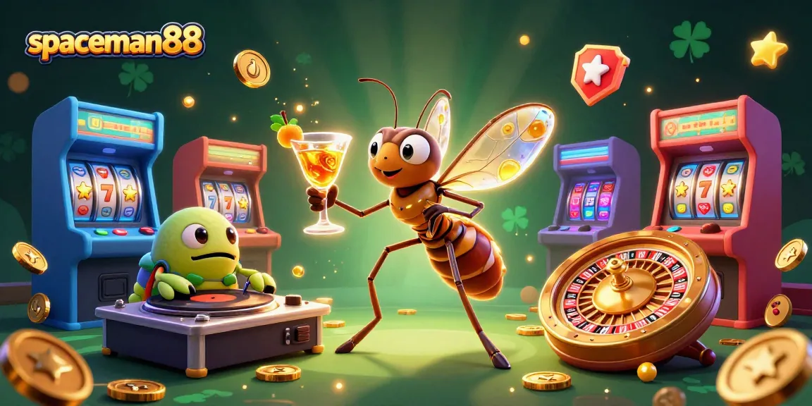Spin to win with spaceman88 in this vibrant 3D casino-themed illustration showcasing exciting slot machines.