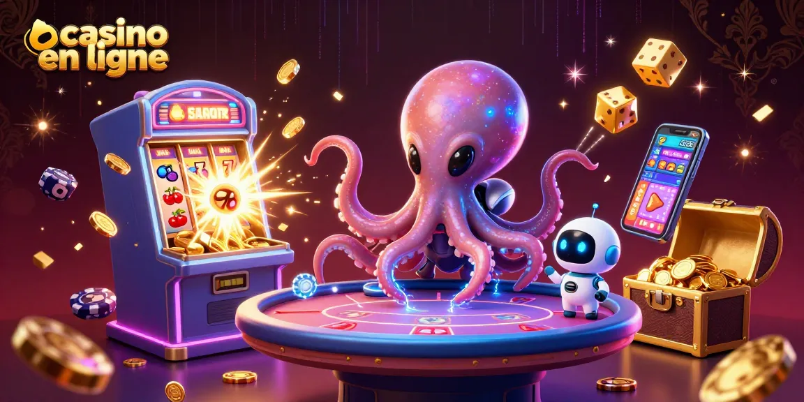 Plongez dans l'univers du casino en ligne avec cette illustration captivante de jeux de hasard animés.