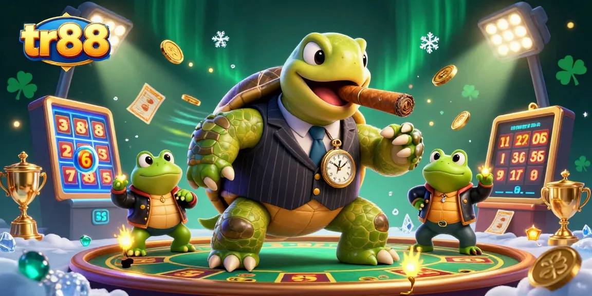 Experience the excitement of tr88 with a vibrant casino scene featuring a snapping turtle in a mobster suit.