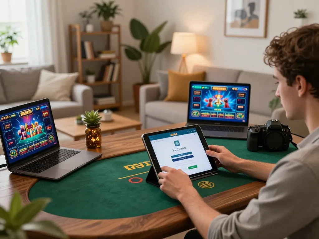 Engaging with the login screen for đăng nhập dh88 while enjoying online gaming at home, showcasing an inviting atmosphere.