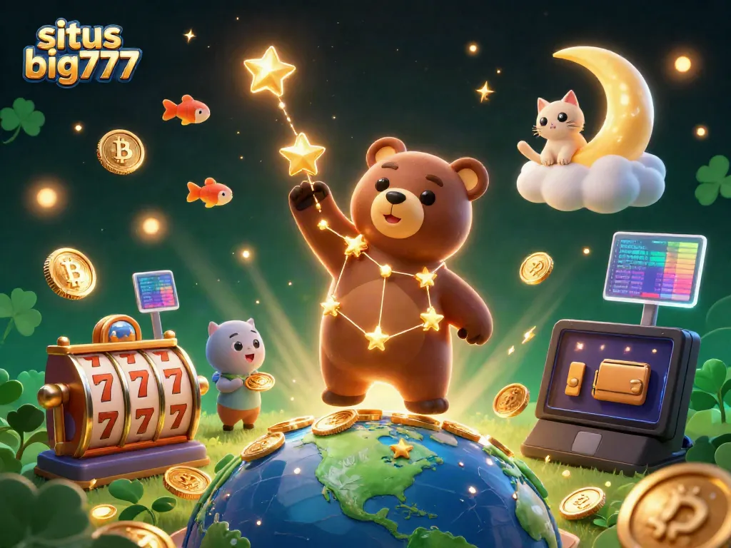 Experience the excitement of situs big777 with vibrant 3D jackpot elements and animated characters in a casino-gaming scene.