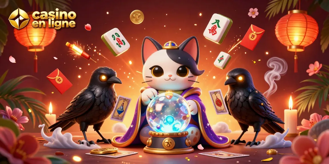 Découvrez le jeu captivant casino en ligne avec un chat mystique et un corbeau au tarot.