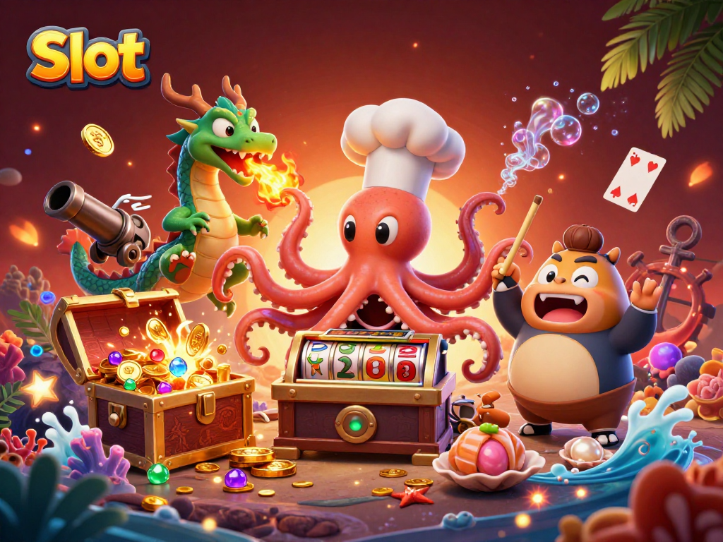 Engage with thrilling slot reels amidst vibrant underwater scenes with colorful characters and treasures.