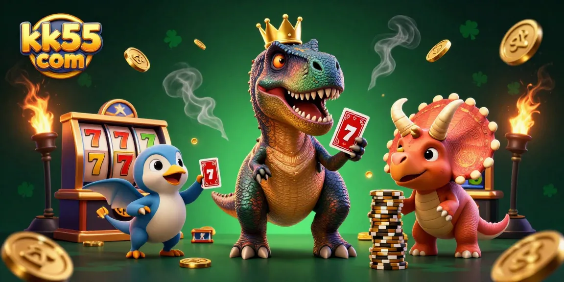 Experience thrilling gaming action at kk55 com with a vibrant 3D casino scene, featuring dynamic characters and elements.