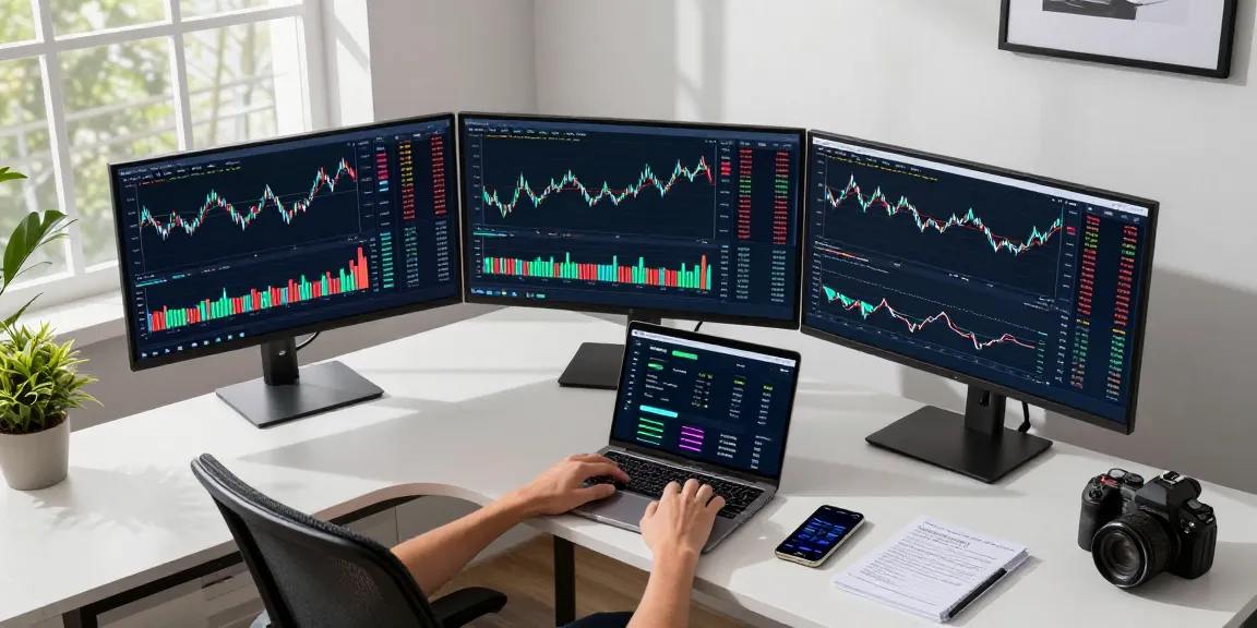 Current HCNWF stock price displayed on a multi-monitor setup with crypto trading interfaces and digital wallets.