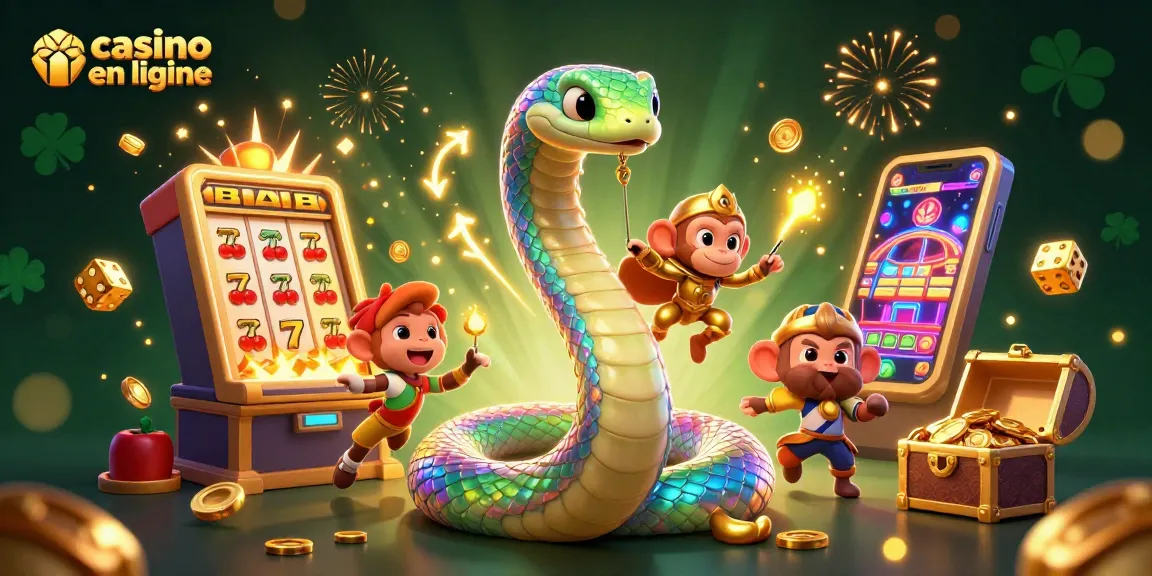 Découvrez les jeux de casino en ligne avec un serpent arc-en-ciel et un roi singe dans un décor dynamique.