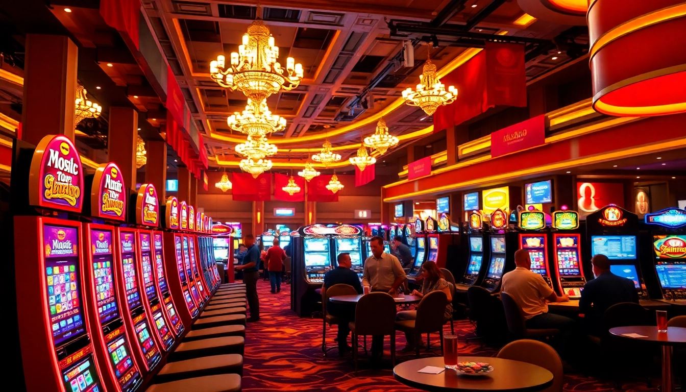 Engaging scene highlighting a non gamstop Casino Uk with vibrant slot machines and players.