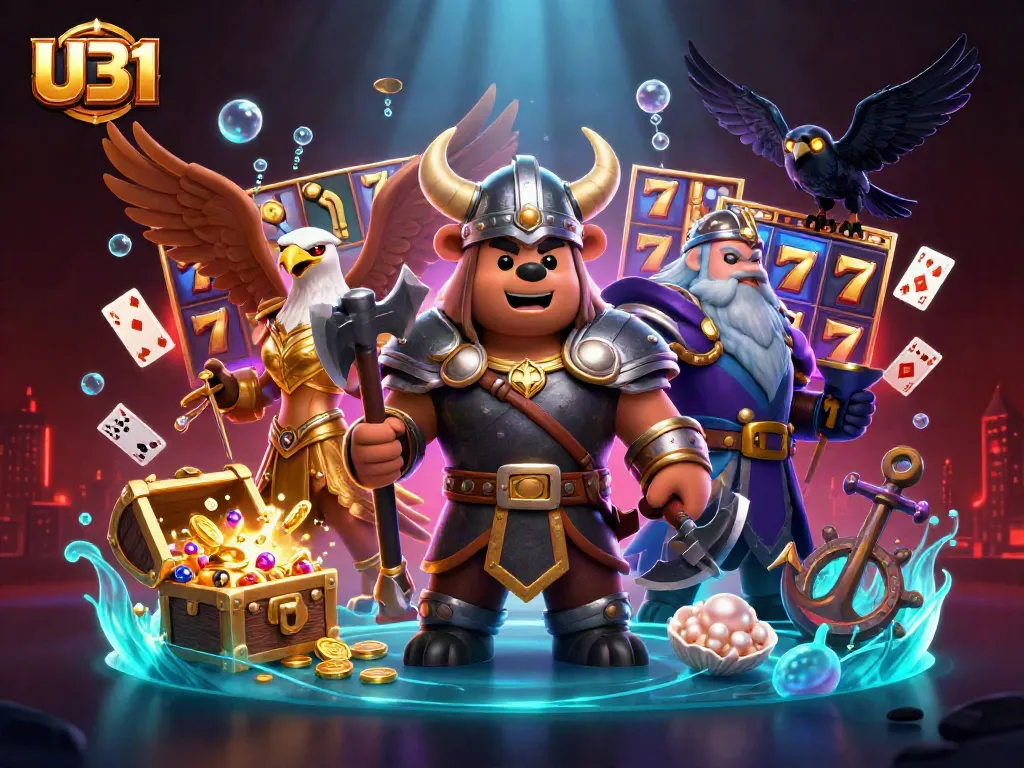 Spin the reels at U31 with vibrant visuals, showcasing bears and eagles in a captivating casino scene.