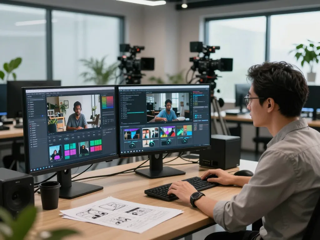 video to prompt ai analysis scene with data scientist reviewing video prompts