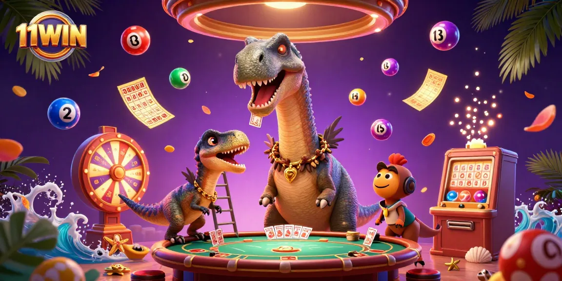 Join the fun at 11WIN, where colorful lottery balls and vibrant casino elements create excitement!