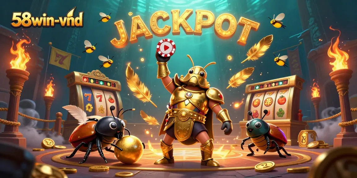 Engage with thrilling gameplay at 58win-vnd, illustrated by a hercules beetle in golden armor.