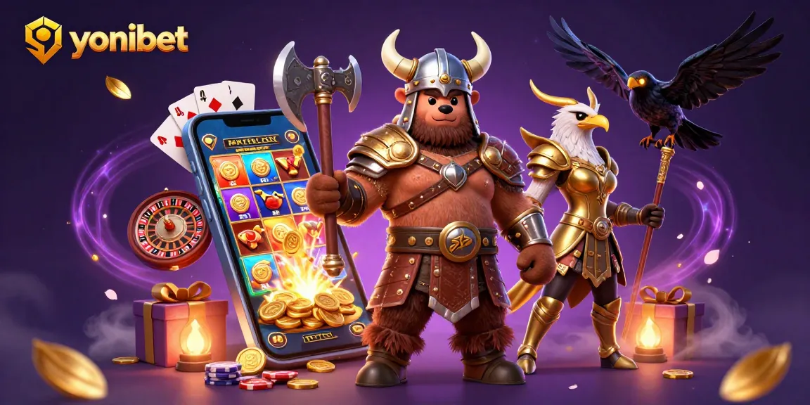 Experience the excitement of yonibet with thrilling slot games and whimsical characters in a vibrant casino scene.