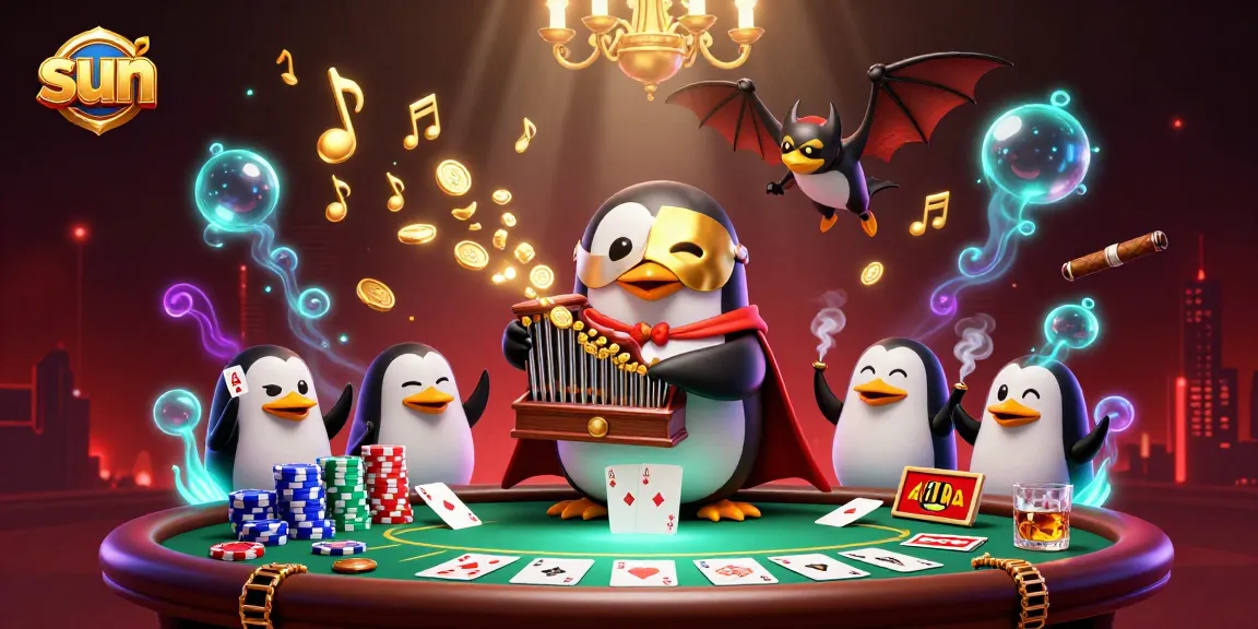 Win big with sun-inspired casino games featuring a 3D penguin and golden coins!