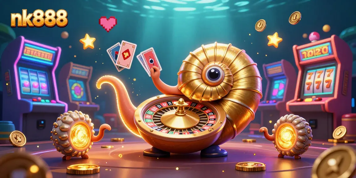 Experience the thrilling slots action with nk888's vibrant casino scene featuring a giant nautilus and slot elements.
