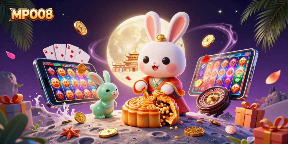 MPO08 delivers an engaging game experience with a moon rabbit and vibrant slot elements against a magical backdrop.