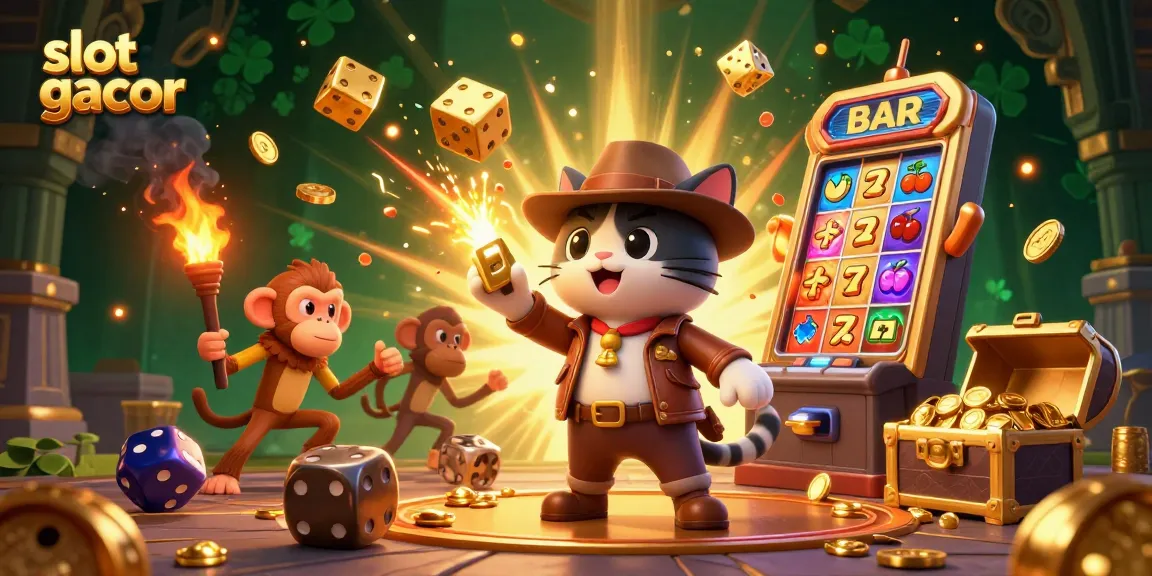 Experience the thrill of slot gacor with a winning explorer scene bursting with golden treasures and vibrant casino elements.
