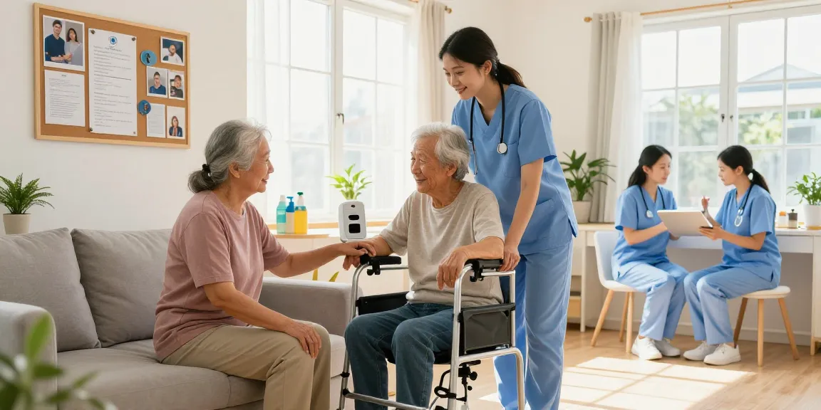 Health equip in a supportive home healthcare environment with caregiver assistance.