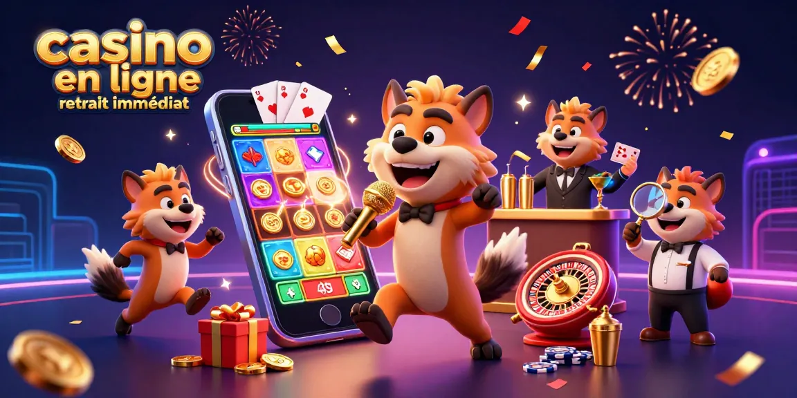 Une illustration de casino en ligne retrait immédiat avec des hyènes en scène comique animée.