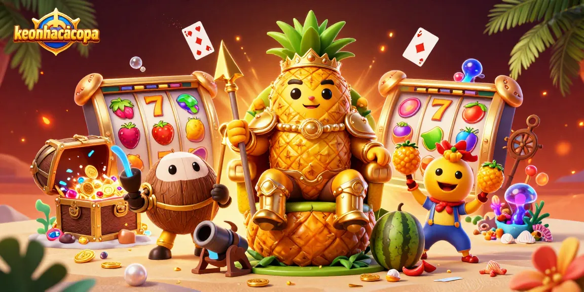 Engage with keonhacaicopa's thrilling slots and casino under a vibrant tropical scene.