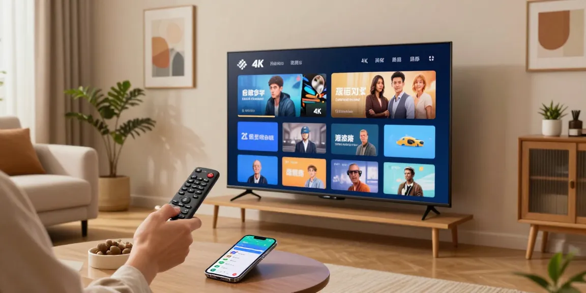 Testez l'iptv 24h dans un salon moderne avec télévision 4K et atmosphère accueillante.