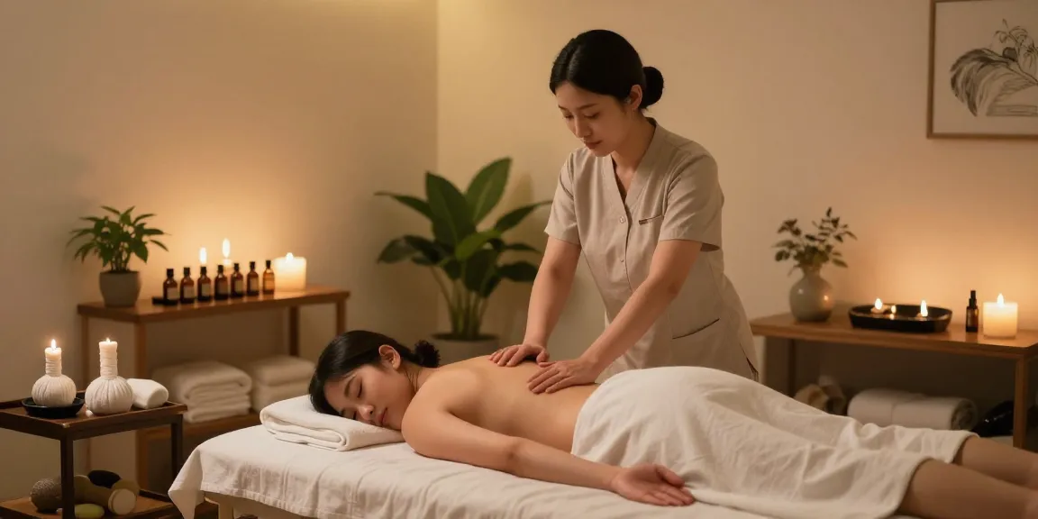 Revitalizing 강남출장안마 session in a serene massage studio, with soothing decor and calming aromatherapy.
