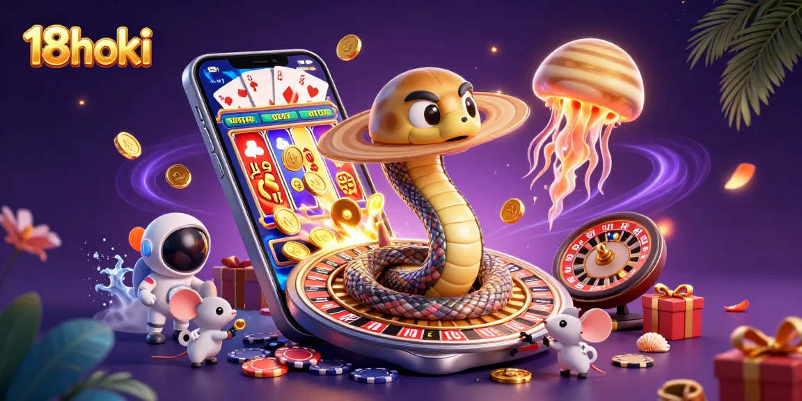 Experience thrilling gaming action at 18hoki with vibrant cosmic casino elements in a dynamic scene.