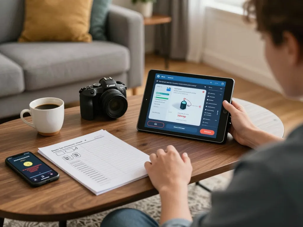 Person strategizing while playing w188 poker on a tablet at home, showcasing a cozy gaming atmosphere