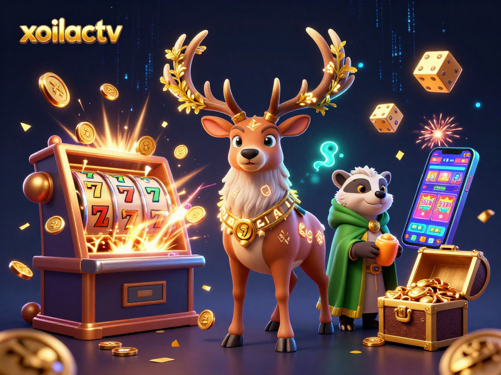 Experience the excitement of xoilactv with a Celtic druid stag and vibrant casino elements.