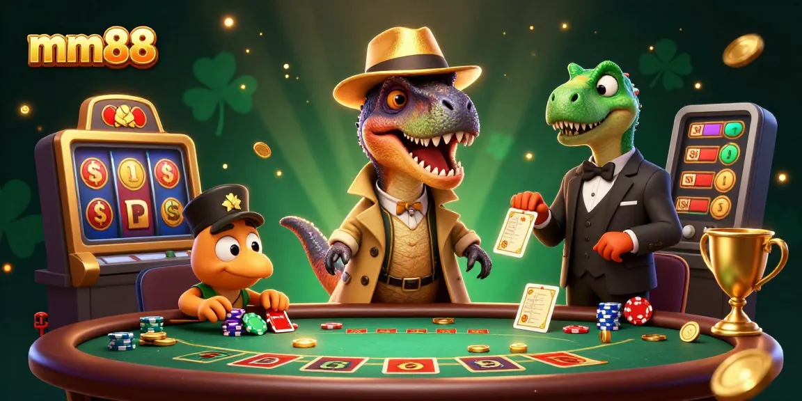 mm88 velociraptor card counter at a blackjack table with casino elements and jackpot reels