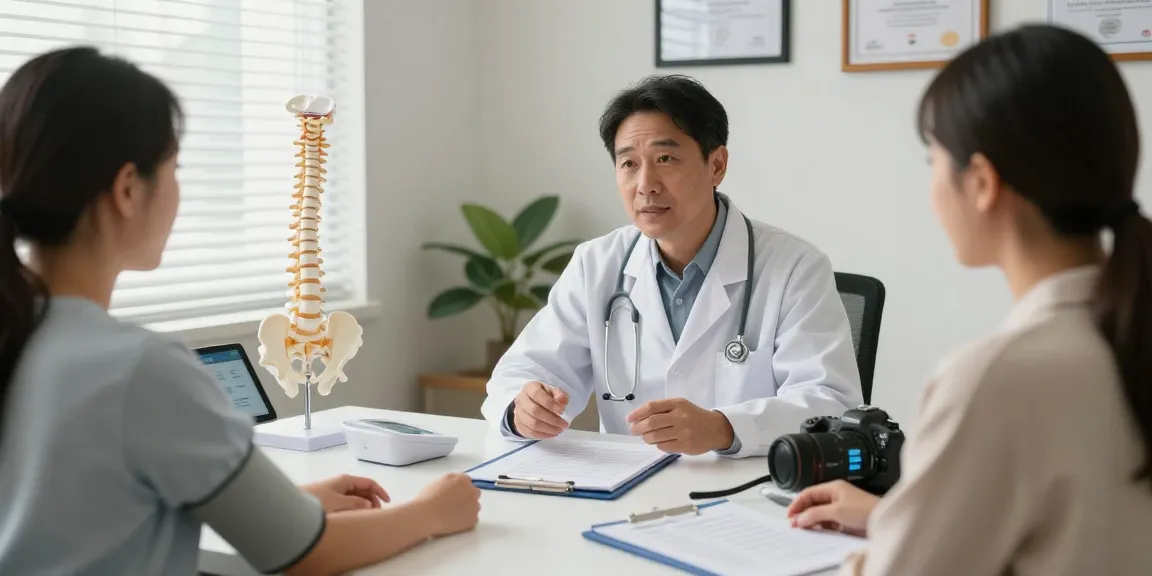 Patient and doctor discussing Boyun fıtığı ameliyatı in a professional medical setting.