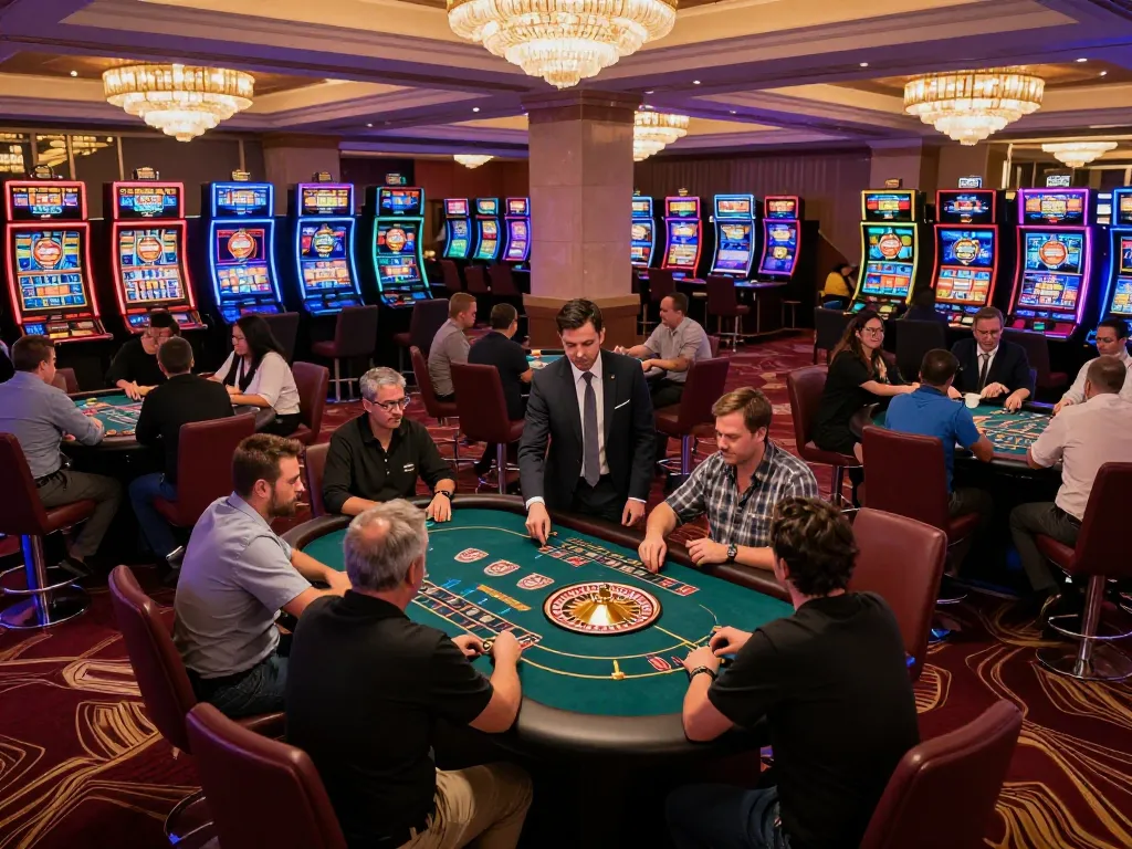 Players enjoying various games at casinos not on Gamstop amid a vibrant atmosphere.