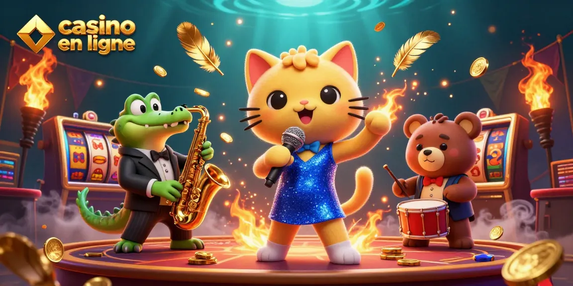 Profitez d'une ambiance de casino en ligne animée avec des personnages de jazz sur une scène vibrante.
