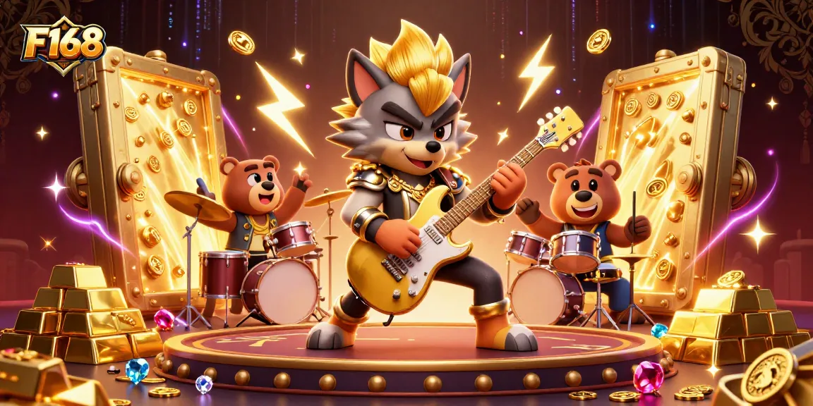 F168 engages players with dynamic casino action, featuring vibrant characters and golden treasures.