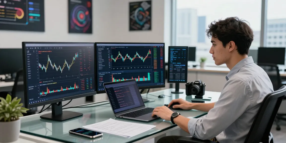 Professional trader analyzing the NAGA2000 cryptocurrency platform in a modern office.