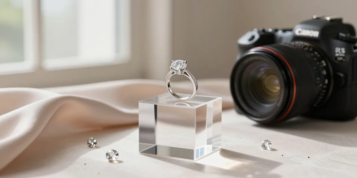 Fotografo di Gioielli che realizza scatti di alta qualità di anelli brillanti e gioielli eleganti nel suo studio