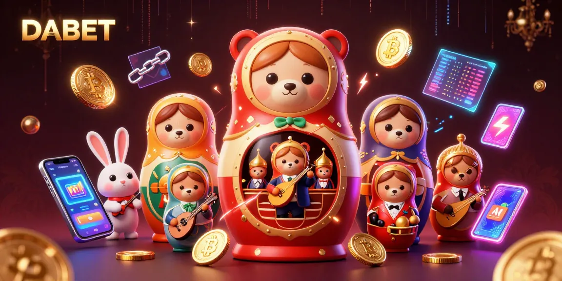 DABET engages players with vibrant 3D casino illustration featuring dealer bears and crypto elements.