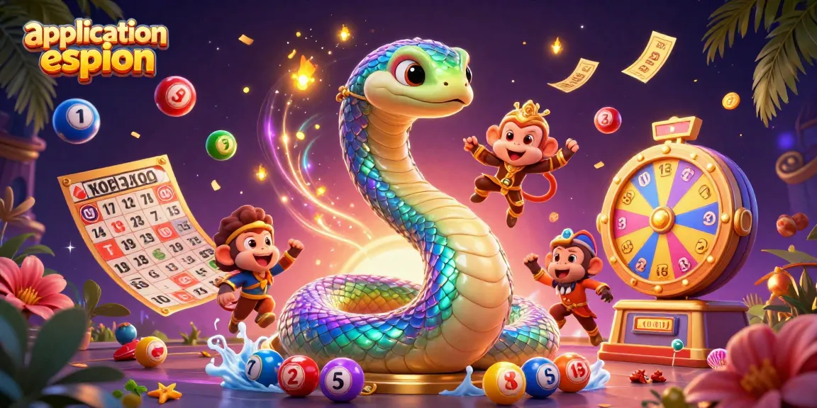 Jouer à application espion avec une scène animée de serpents et balles de loterie colorées.
