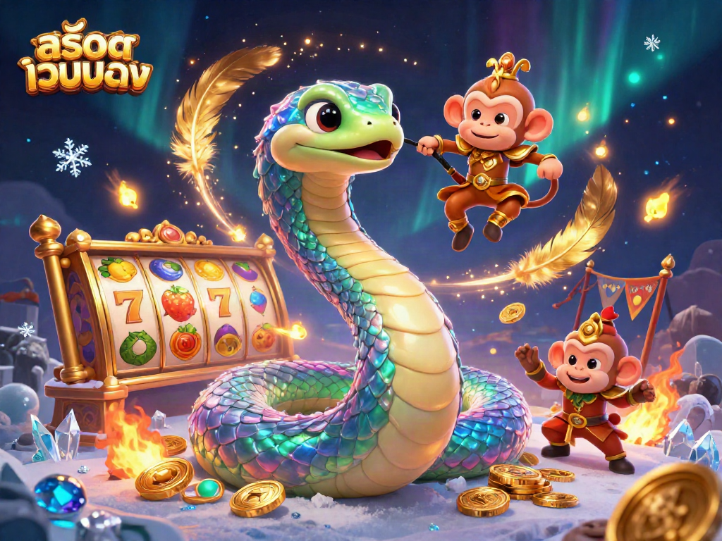 Engage with สล็อตเว็บตรง as the rainbow serpent and monkey king embody a vibrant slot game adventure.