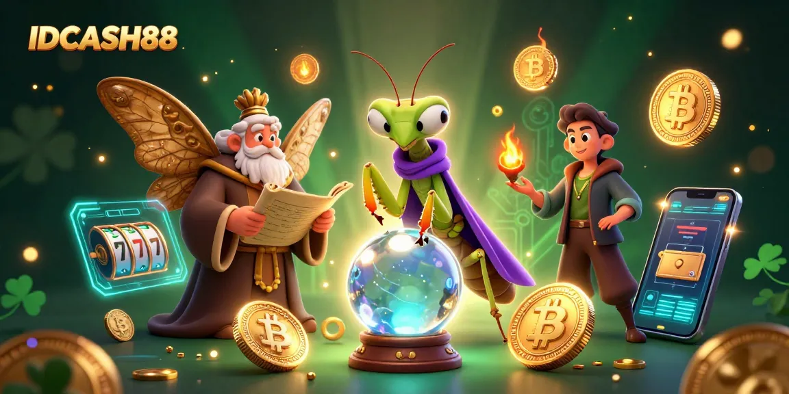 Engage with IDCASH88 at the vibrant casino, featuring exciting slot reels and mystical characters.