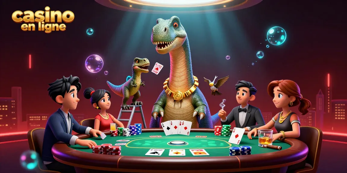 Jouer des cartes au casino en ligne avec un brontosaure et un raptor dans une scène animée