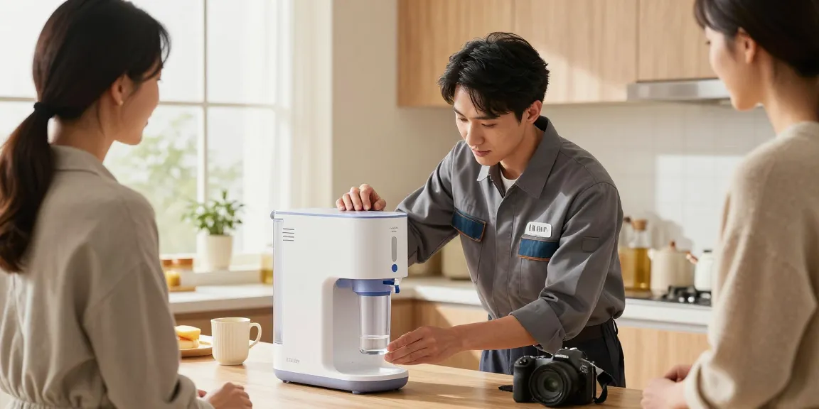 Waterdrop ED11W Rechargeable Water Filter Dispenser demonstrated by a trusted local professional technician in a modern kitchen.
