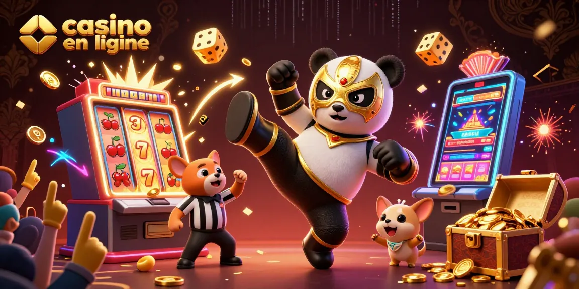 Casino en ligne : expérience immersive avec panda lutteur et machines à sous.