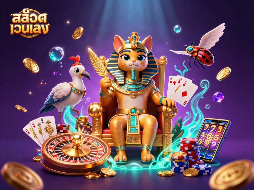Experience thrilling 슬롯เว็บตรง gaming with pharaoh cat and vibrant casino elements.