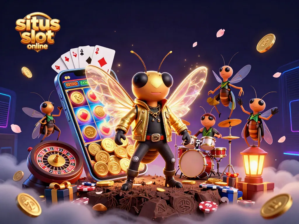 Permainan menarik di situs slot online dengan cicada rock star yang bersinar dan dramatis