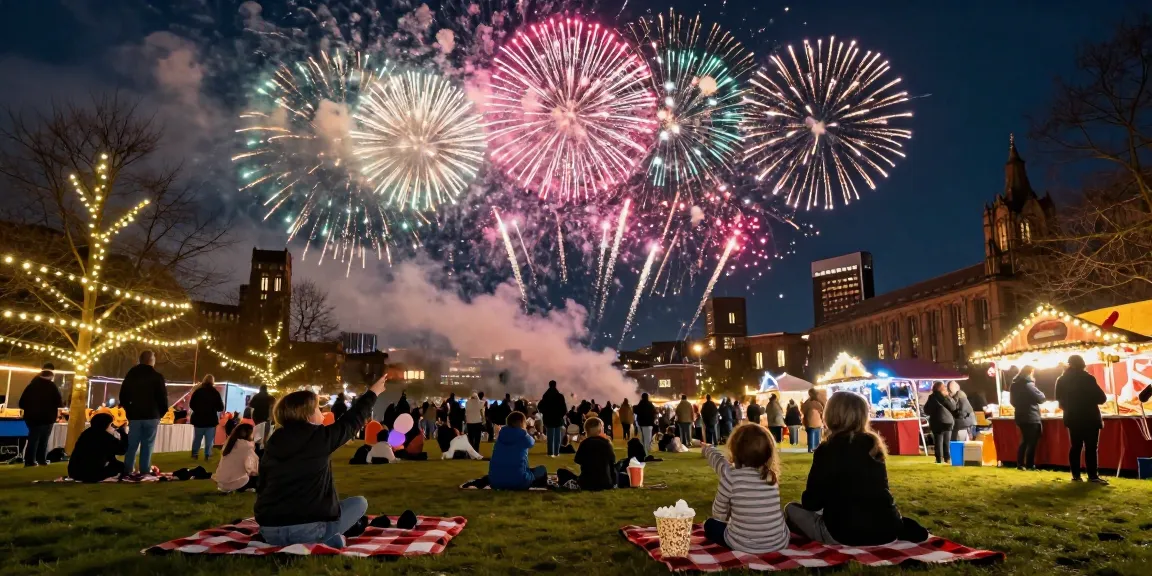 Manchester fireworks lit up the skyline as families gather to celebrate together.