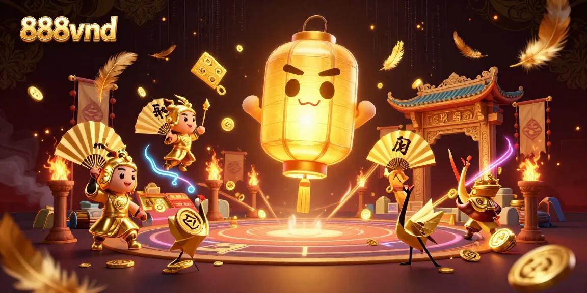 Engage in thrilling gameplay at 888vnd's vibrant casino atmosphere filled with golden lanterns and lucky symbols