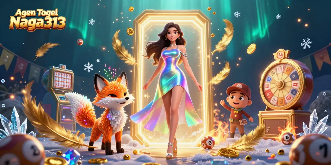 Agen Togel Naga313 lottery-themed digital illustration showcasing a woman and a pixelated fox surrounded by vibrant elements.